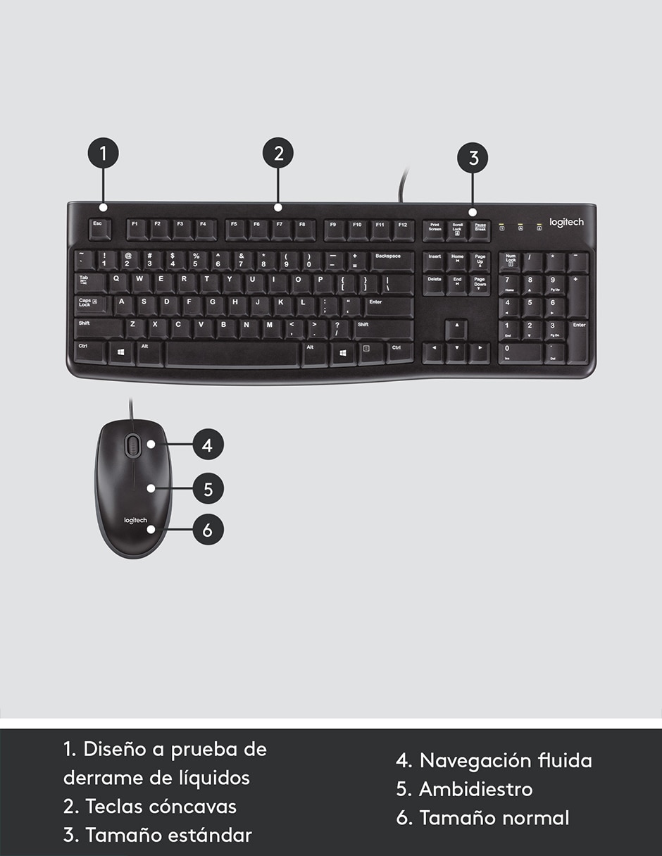 Mouse y teclado alámbrico MK120 4