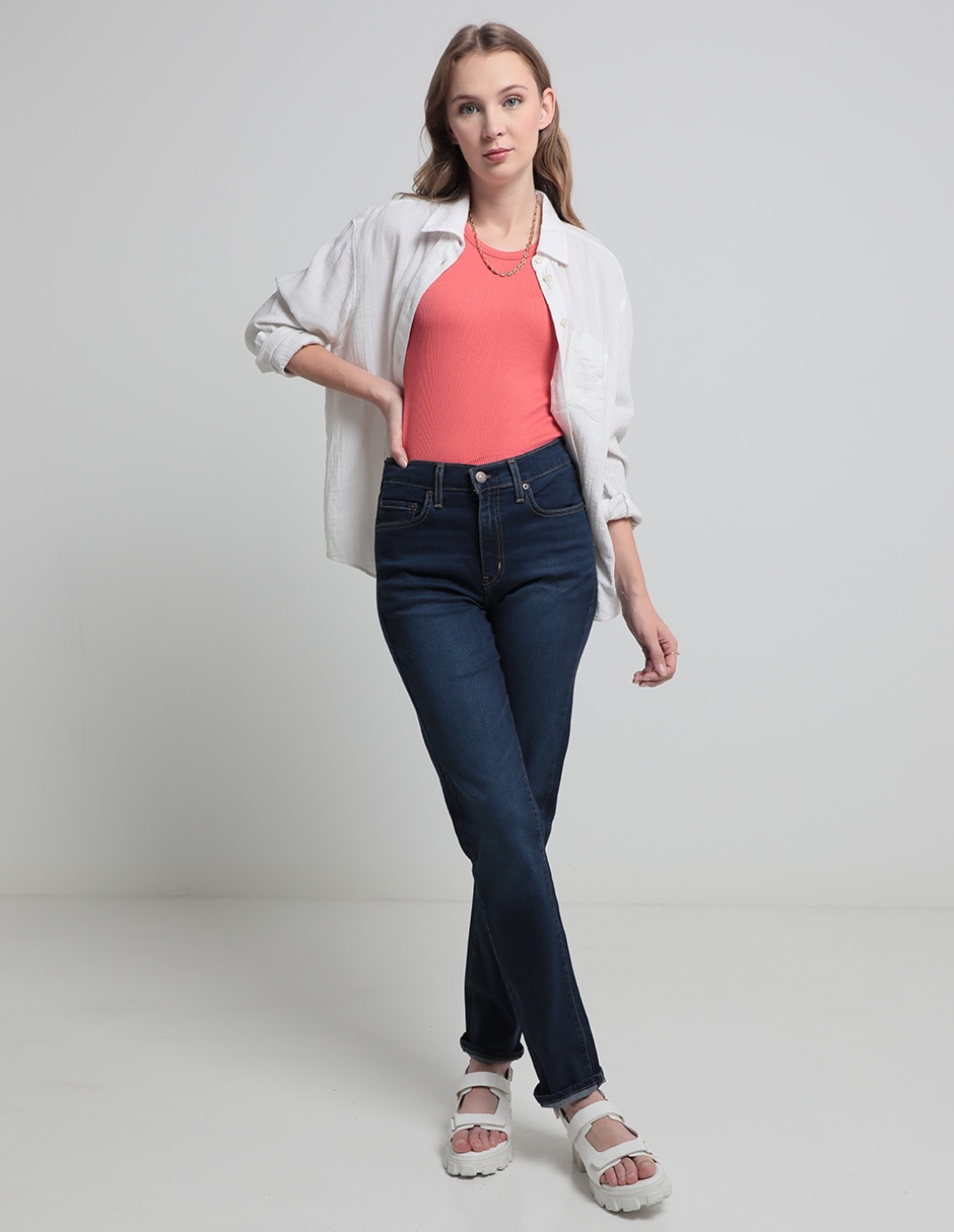 Jeans straight corte cintura alta para mujer 3