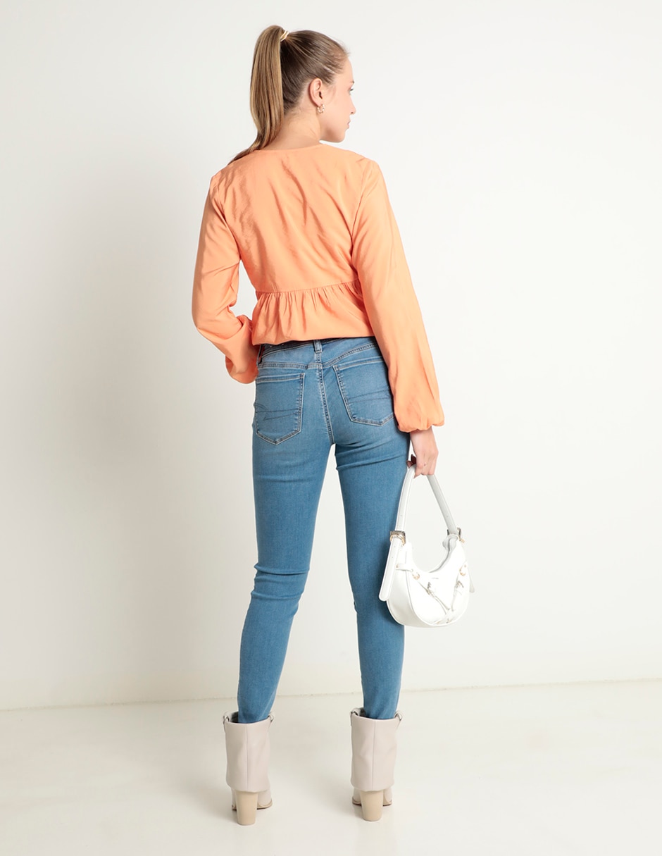 Jeans skinny corte cintura para mujer 2