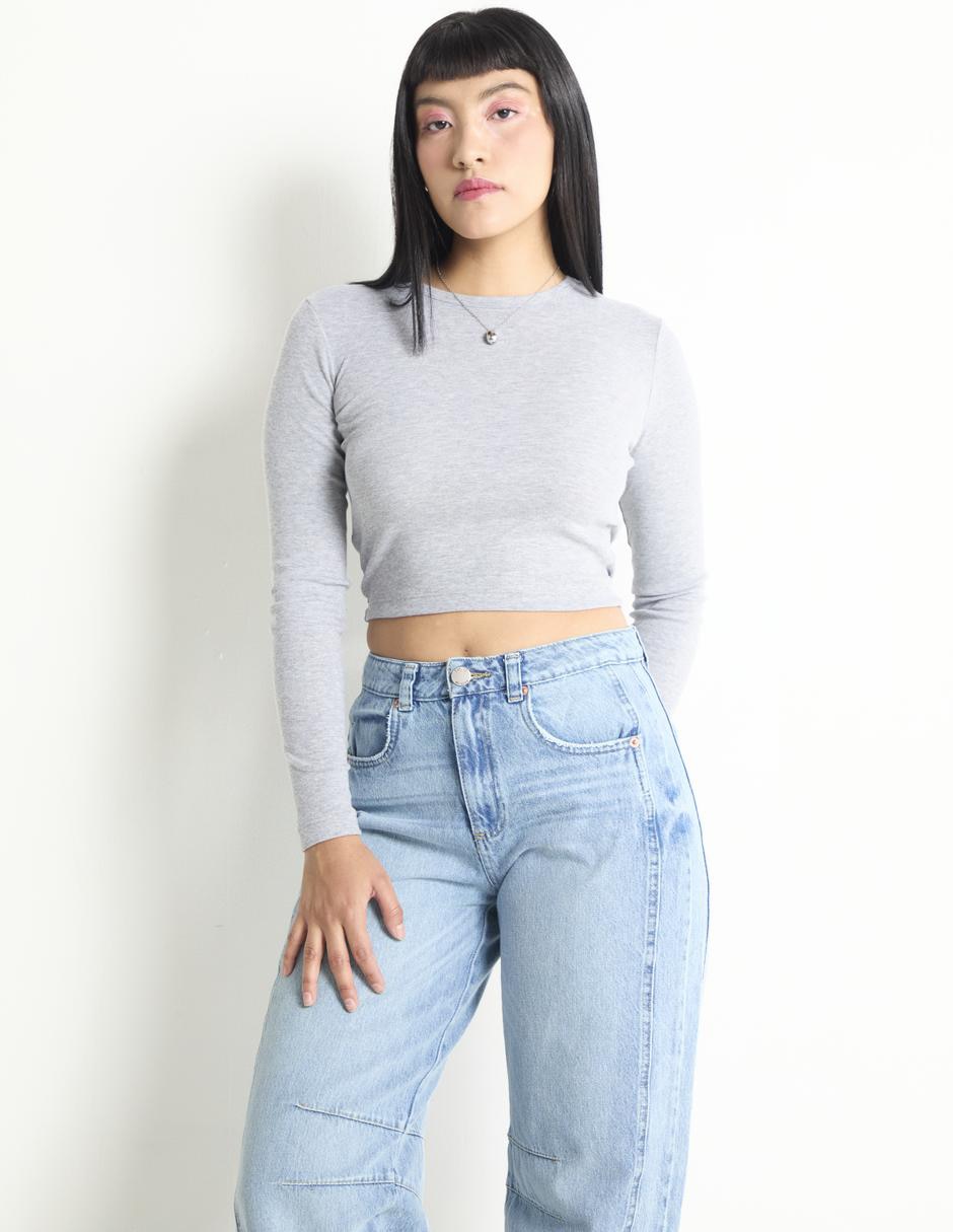Playera manga larga Sexy Jeans cuello redondo para mujer