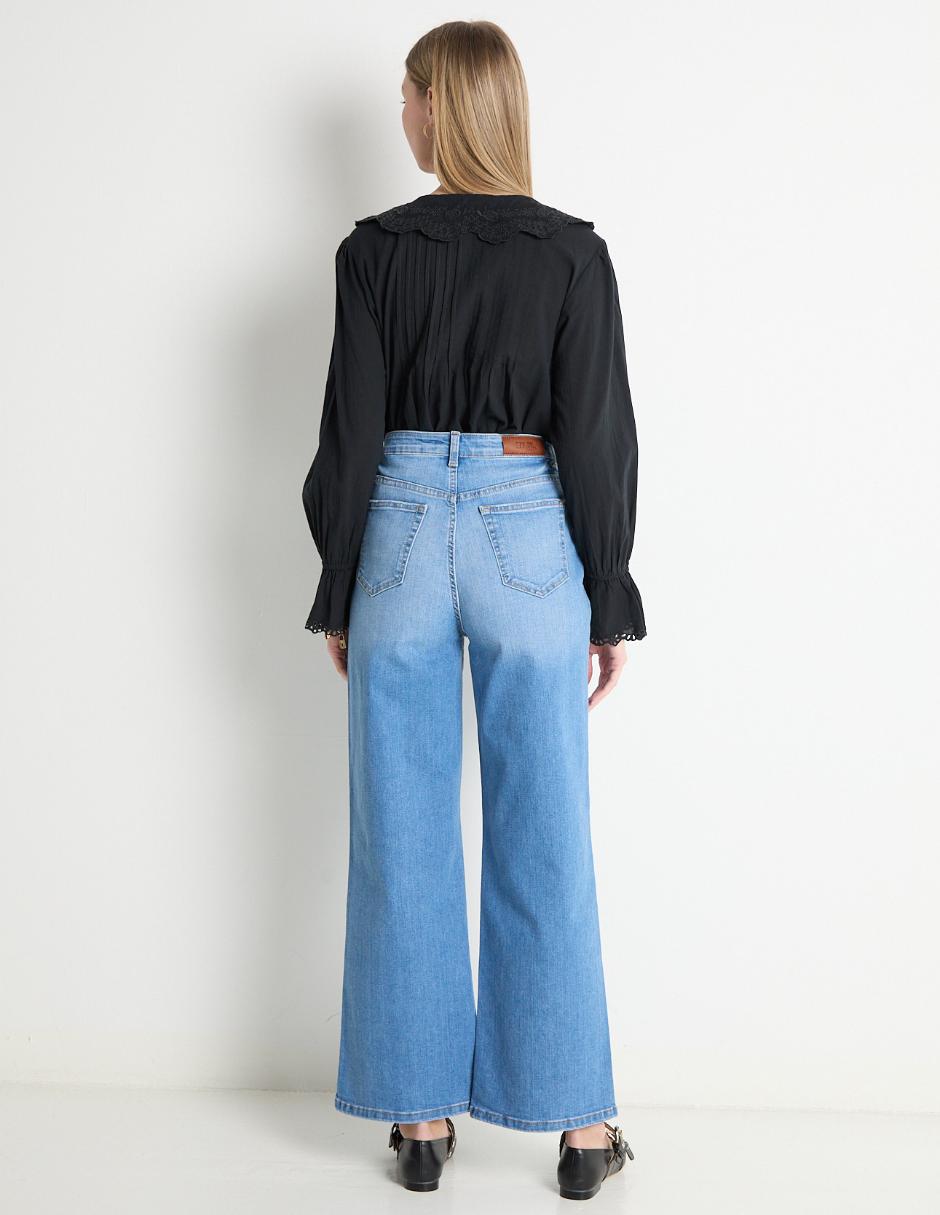 Jeans relaxed wide leg corte cintura para mujer 2