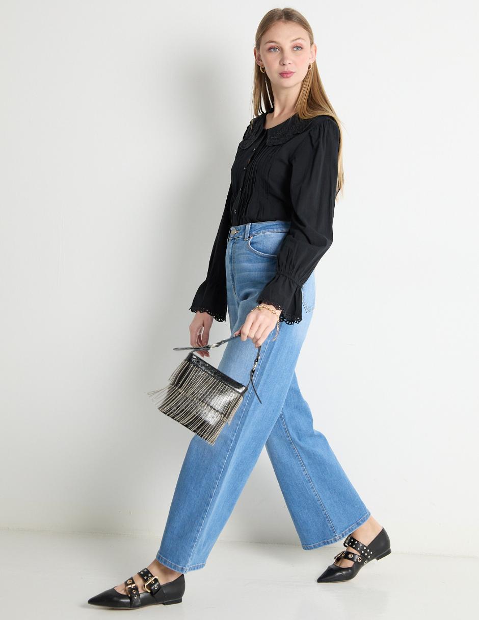 Jeans relaxed wide leg corte cintura para mujer 3