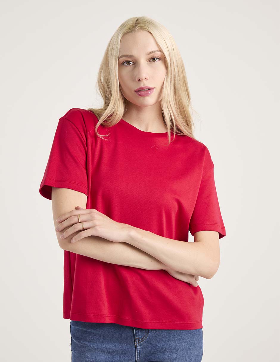 Playera manga corta cuello redondo para mujer