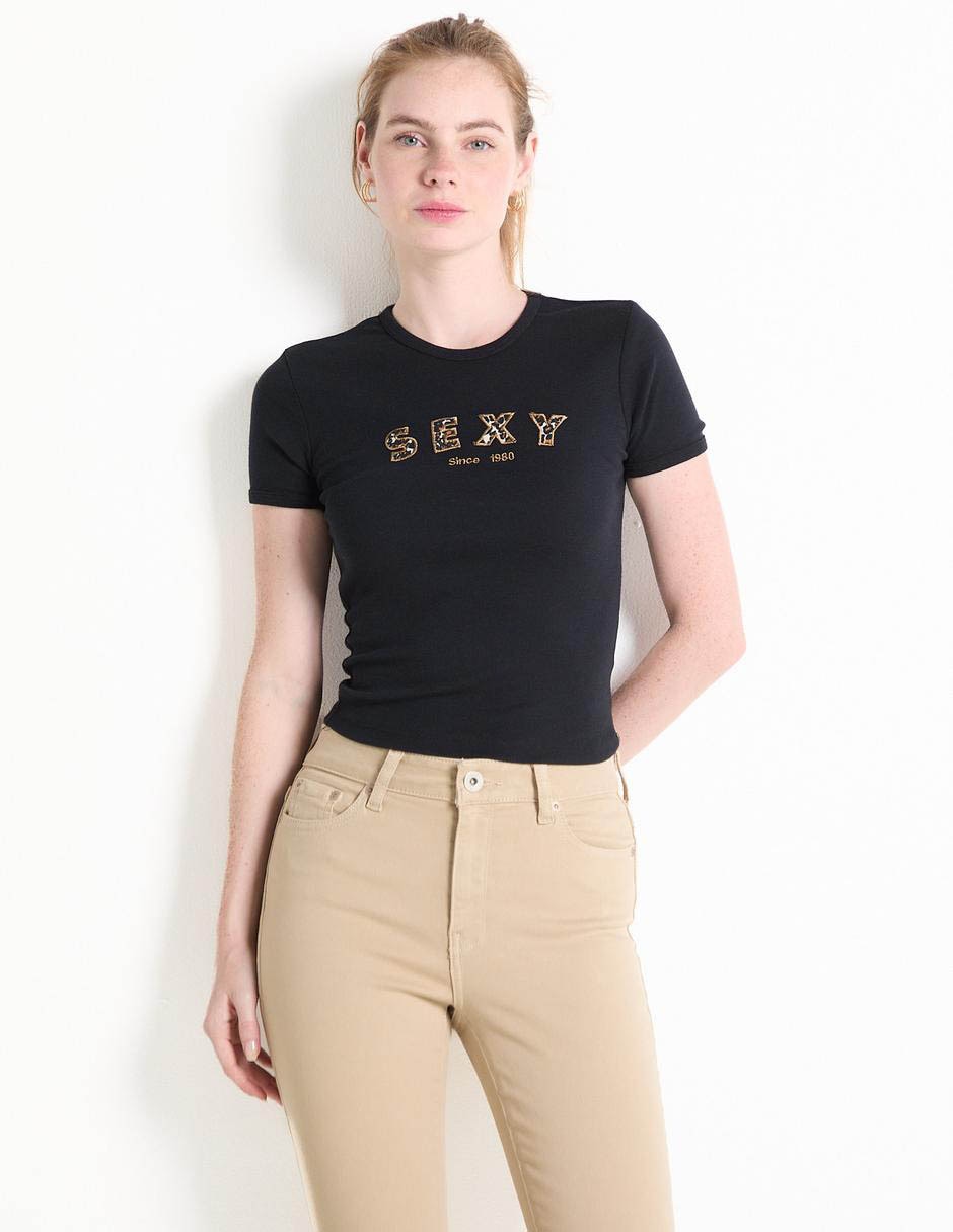 Playera manga corta cuello redondo para mujer Playera manga corta cuello redondo para mujer