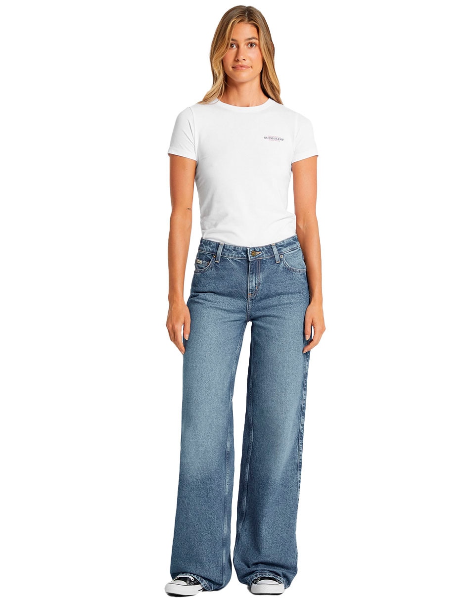 Jeans amplio Guess Jeans w4ba0yd5cc4-gjus corte cintura para mujer