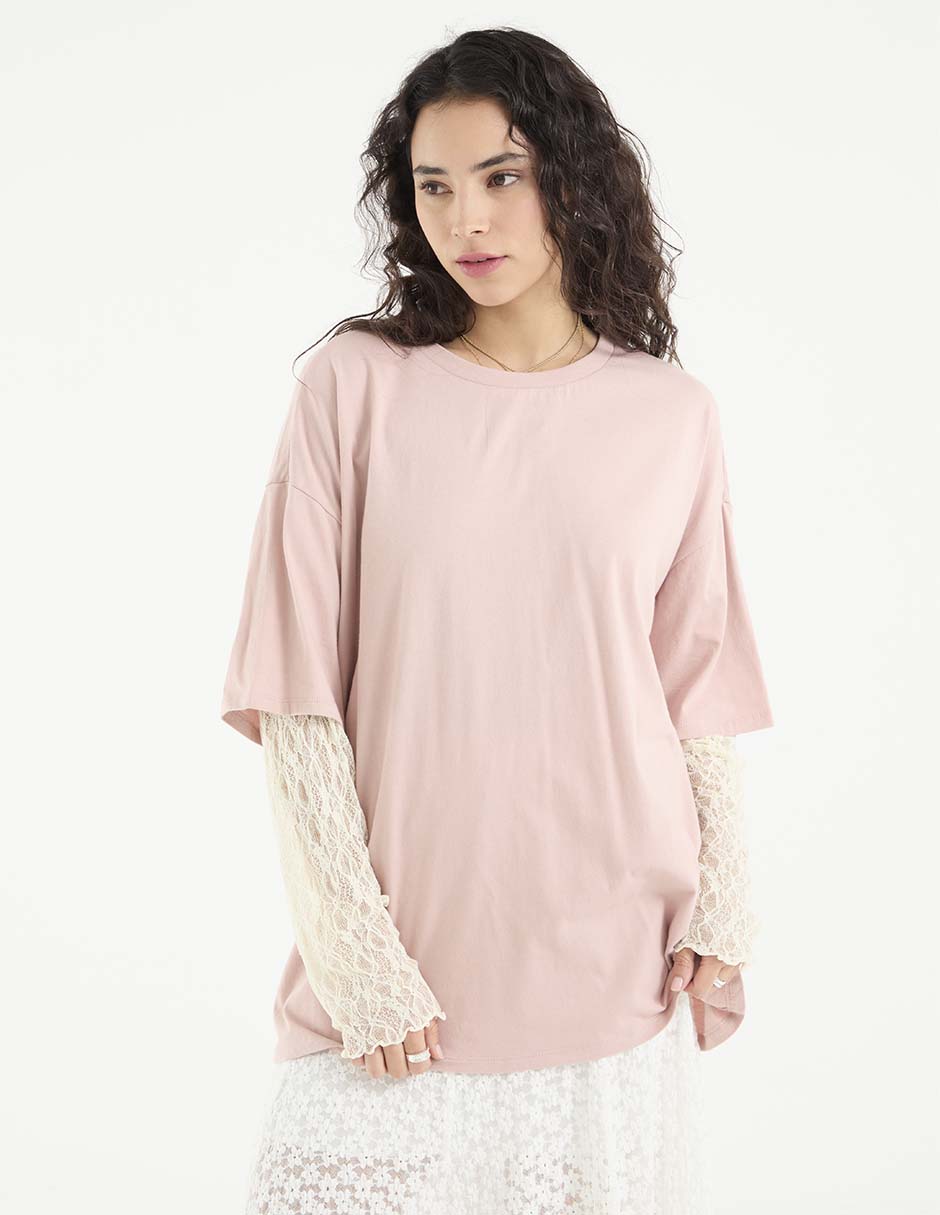 Playera manga al codo cuello redondo para mujer 1