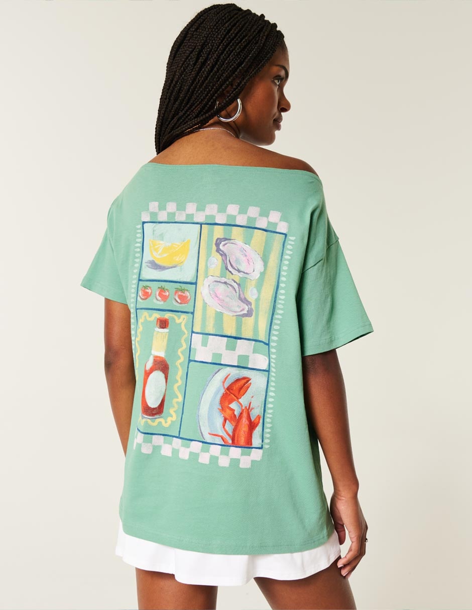Playera manga corta Hollister cuello ojal para mujer