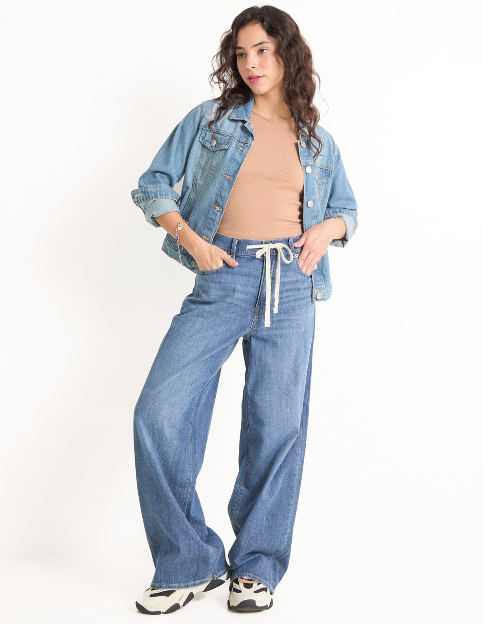 Jeans relaxed amplio corte cintura para mujer 6