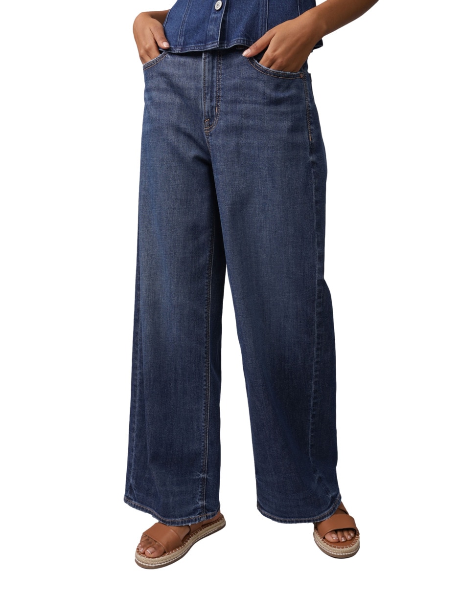 Jeans wide leg corte cintura para mujer 1