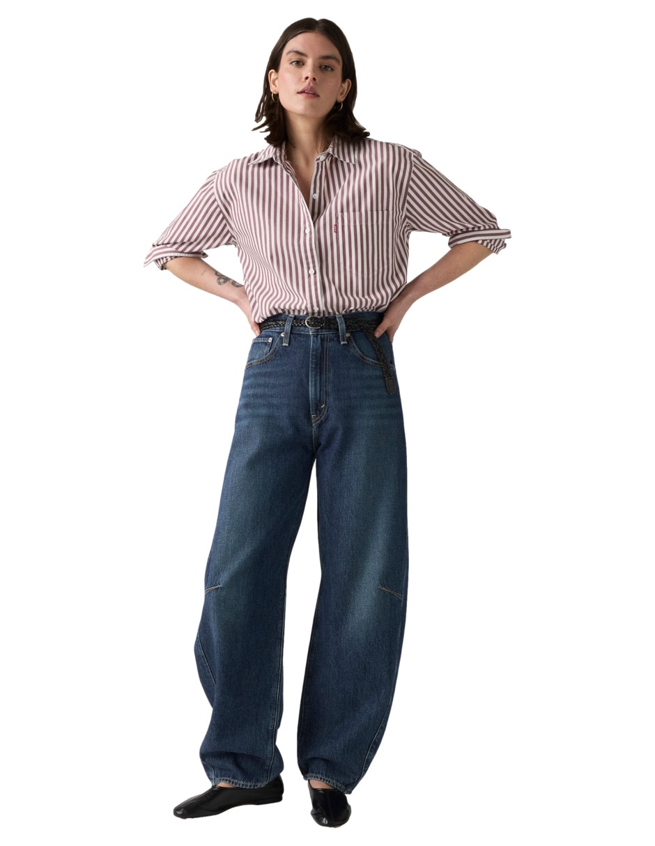 Jeans regular barrel cintura cinch barrel new shades para mujer