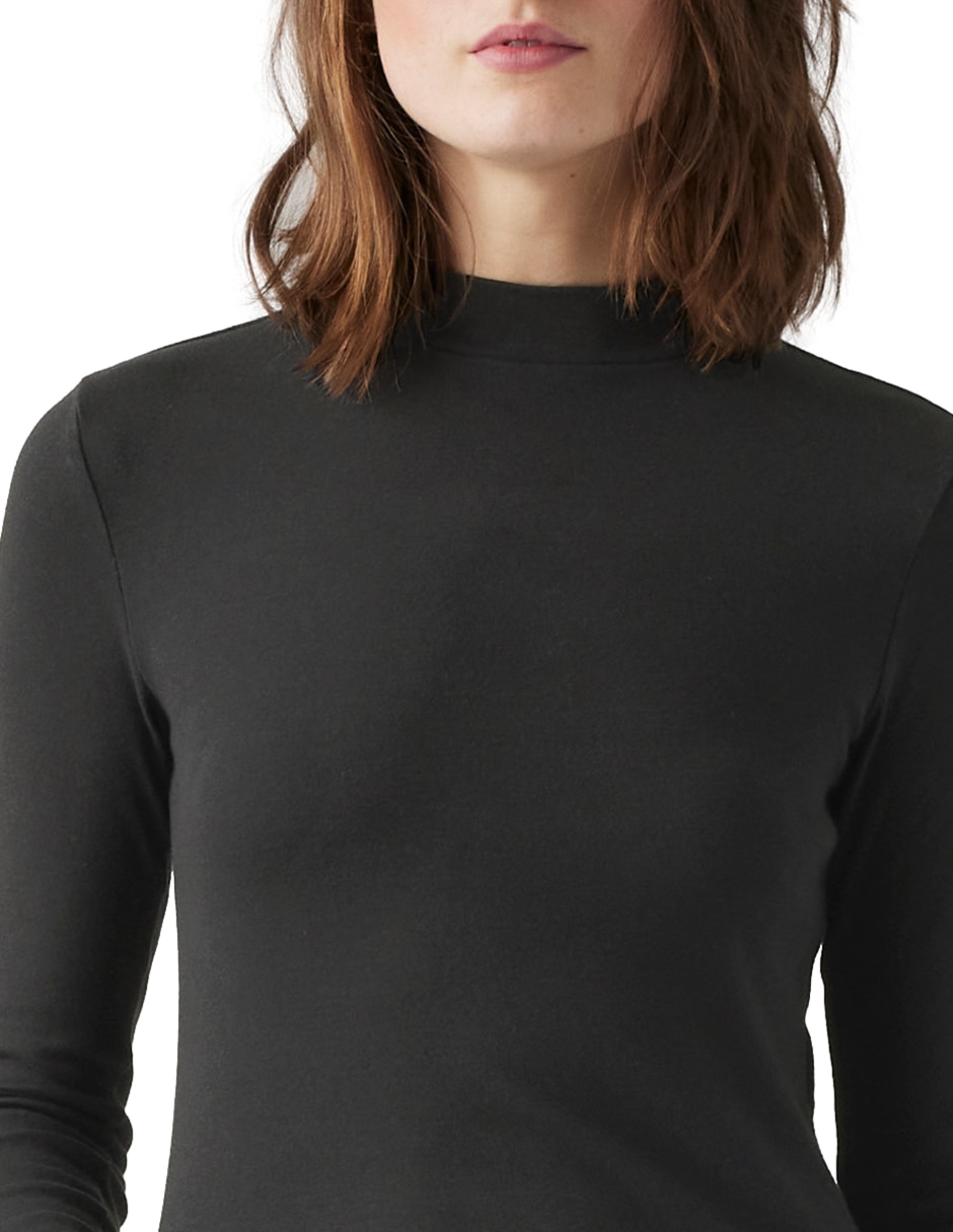 Playera manga larga cuello alto mujer