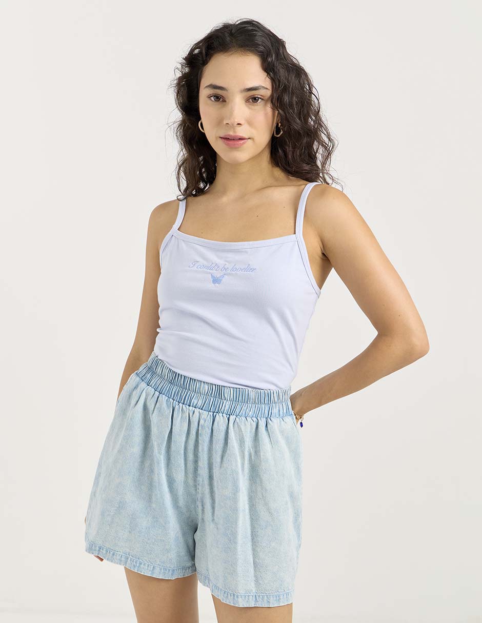 Top cuello con botón escote cuadrado tirante delgado 1