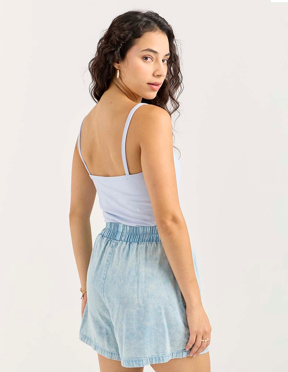 Top cuello con botón escote cuadrado tirante delgado 2
