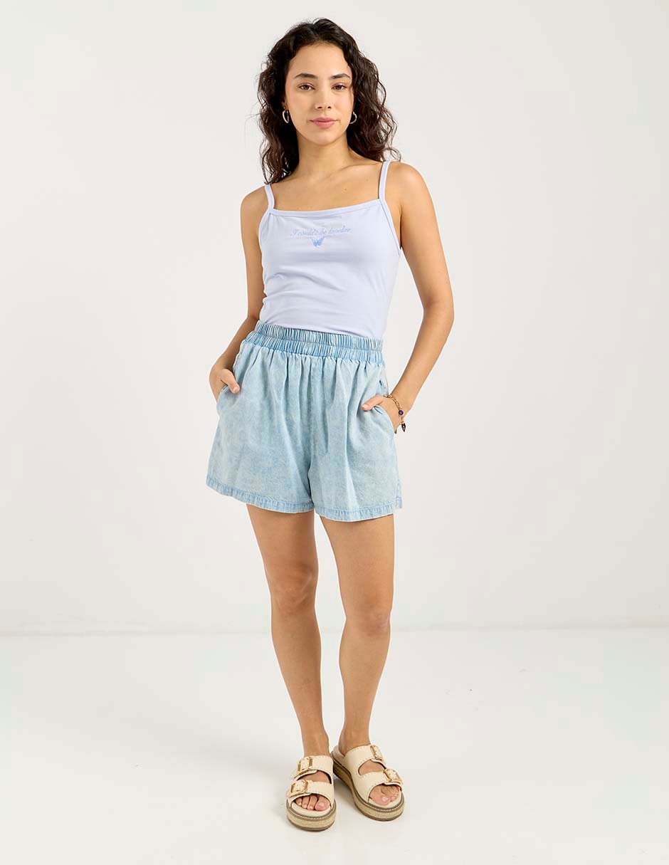 Top cuello con botón escote cuadrado tirante delgado 3