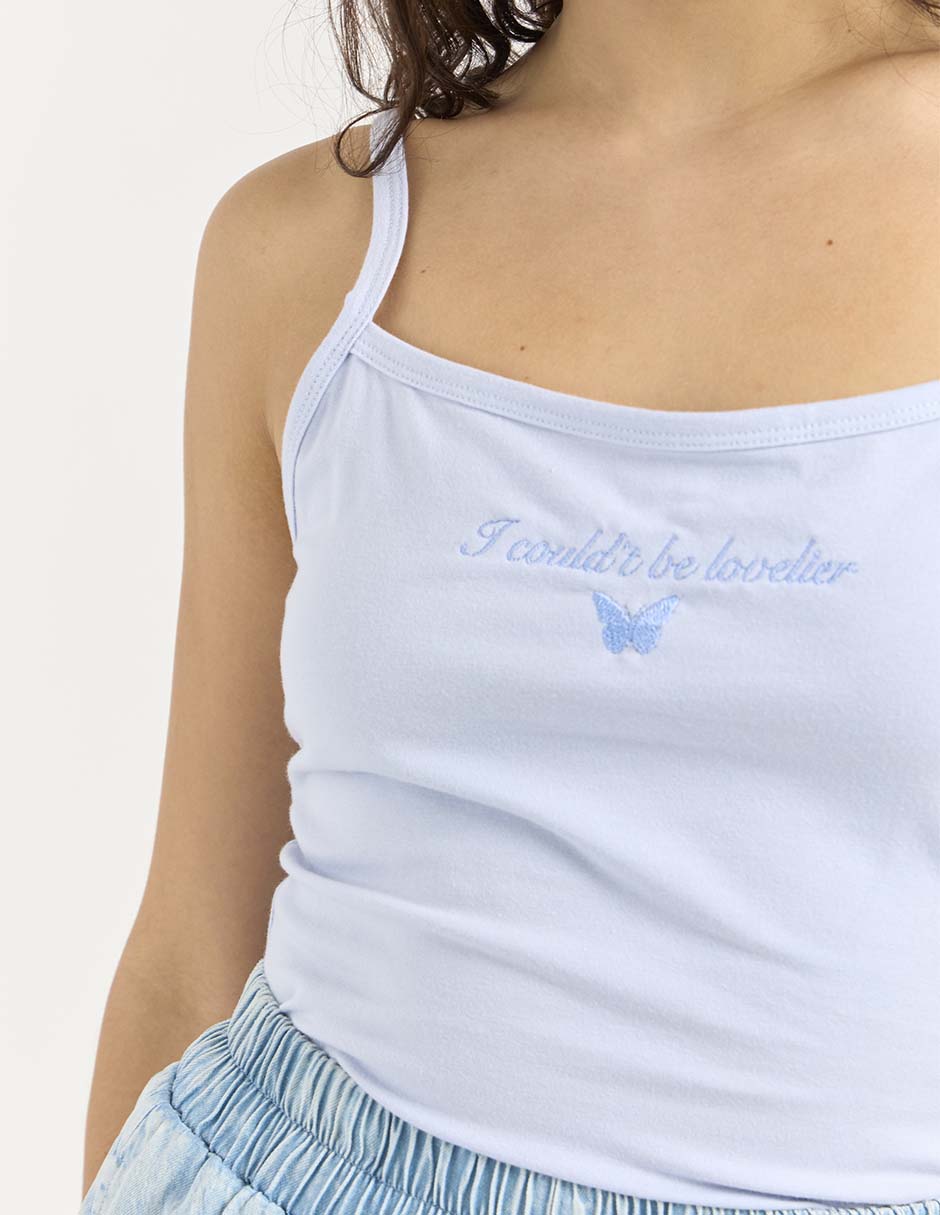 Top cuello con botón escote cuadrado tirante delgado 4