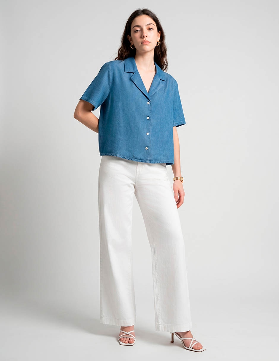 Blusa camisera manga corta para mujer