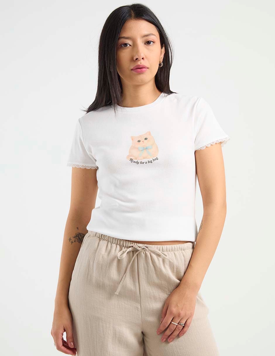 Playera manga corta cuello redondo para mujer 1
