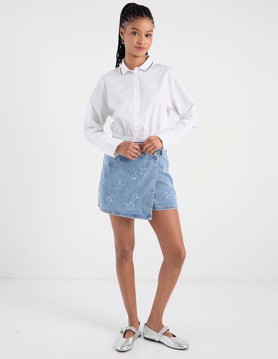 Falda short de mezclilla a la cintura 7