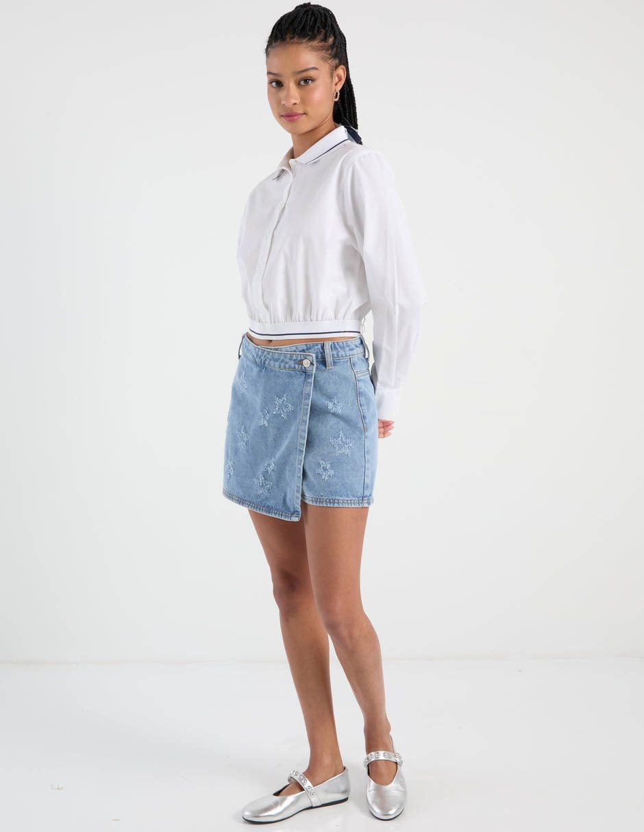 Falda short de mezclilla a la cintura 8