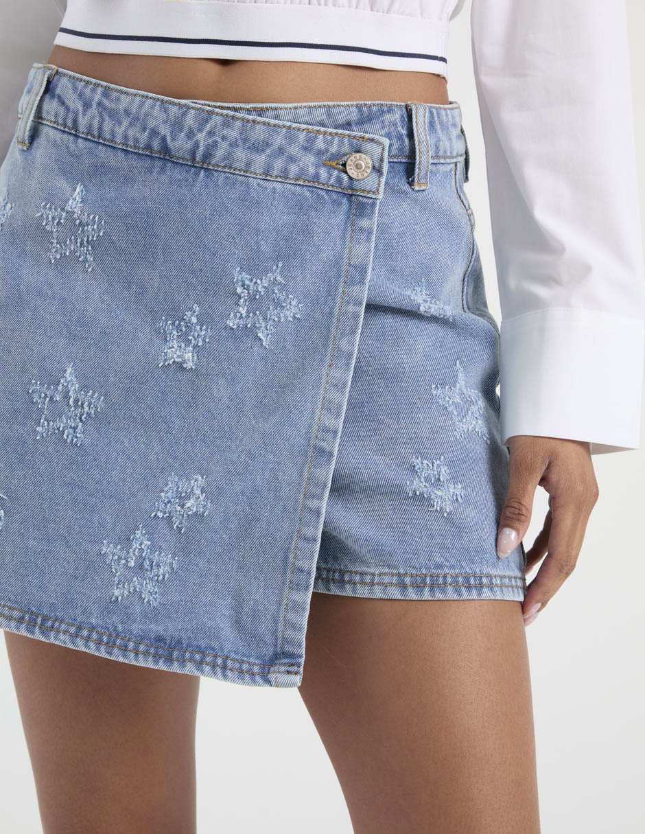 Falda short de mezclilla a la cintura 9