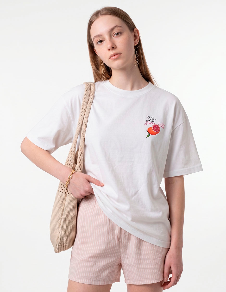 Playera manga corta cuello redondo para mujer