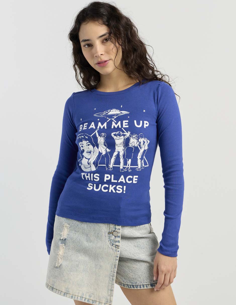 Playera manga larga cuello redondo para mujer 1