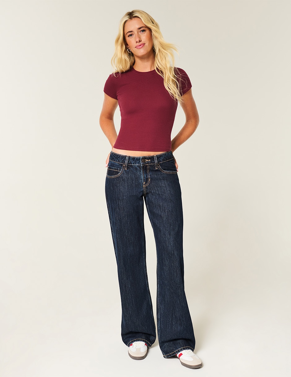 Jeans baggy Hollister Ki355-5569-275 corte cadera para mujer