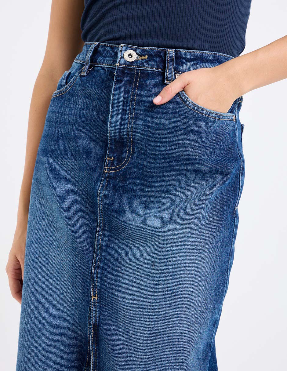 Falda larga Sexy Jeans de mezclilla cintura alta