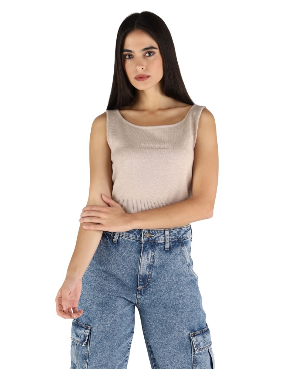 Top Guess Jeans cuello redondo escote regular tirante clásico