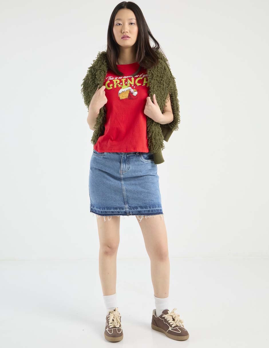 Playera manga corta Tee Bar Grinch cuello redondo para mujer