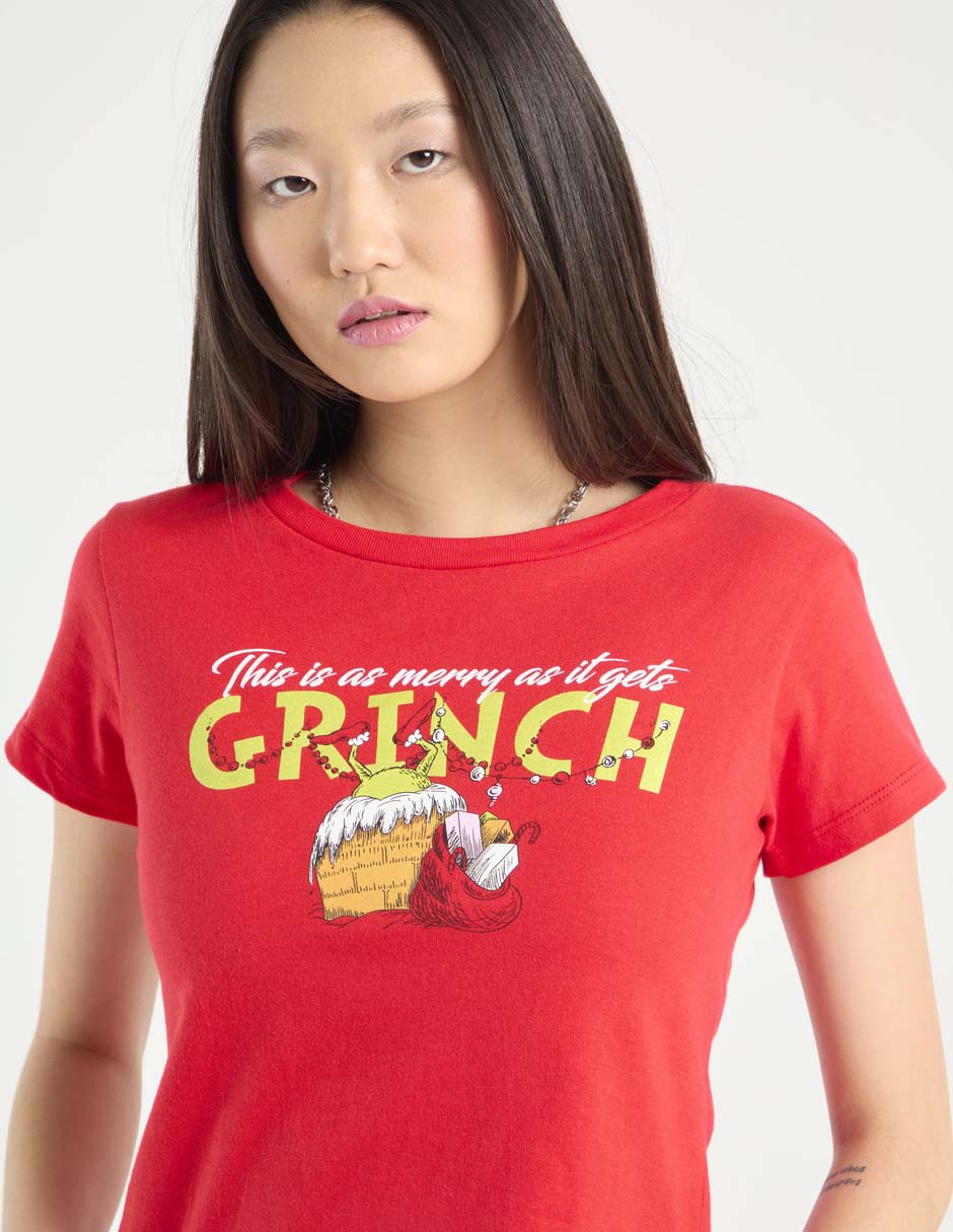 Playera manga corta Tee Bar Grinch cuello redondo para mujer
