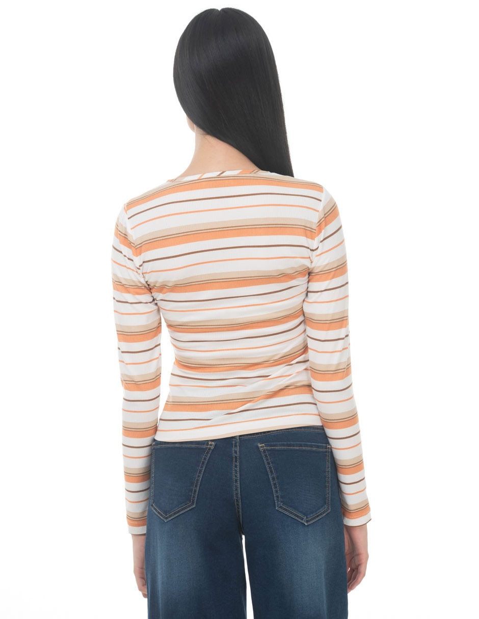 Playera manga larga cuello redondo mujer