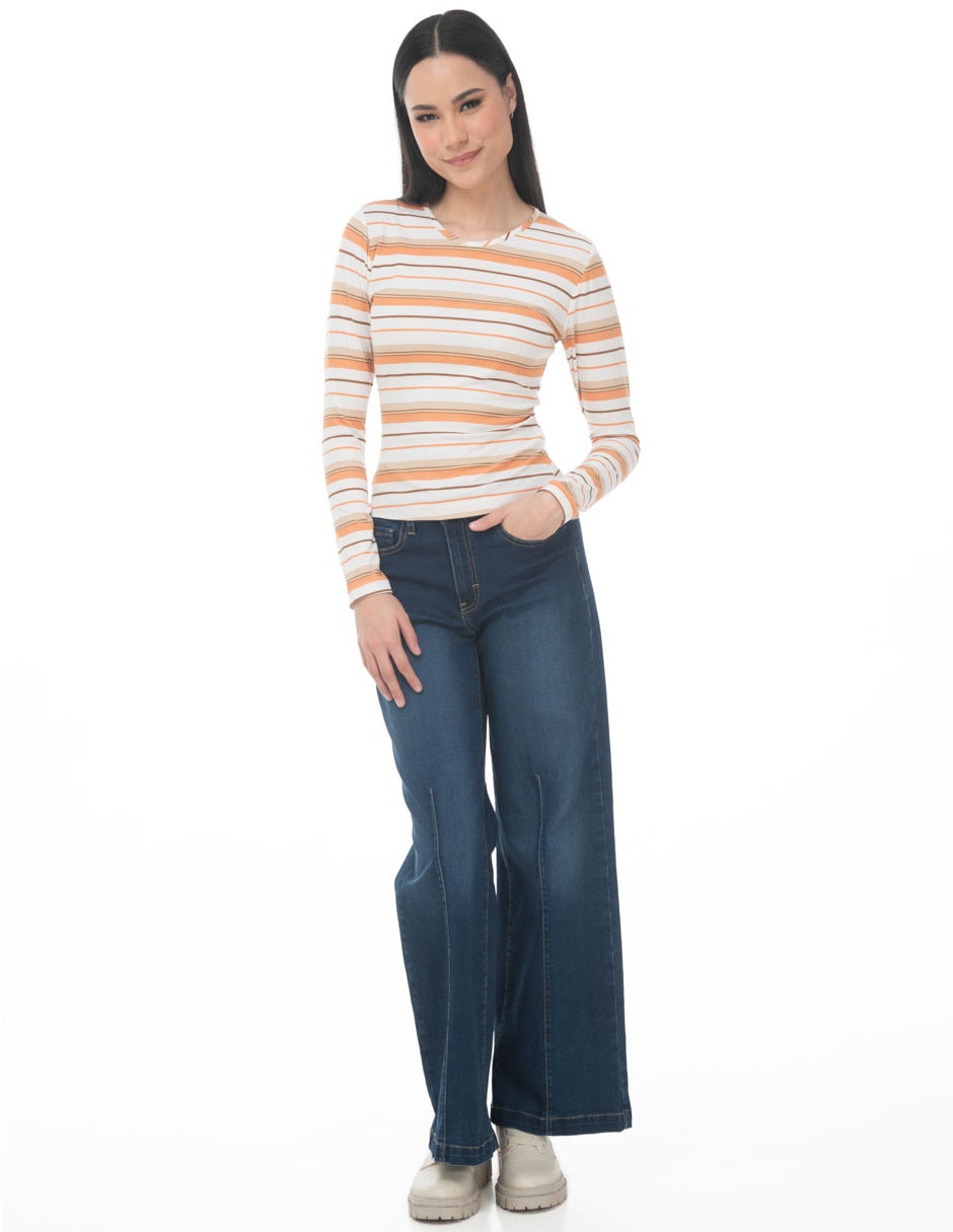 Playera manga larga cuello redondo mujer