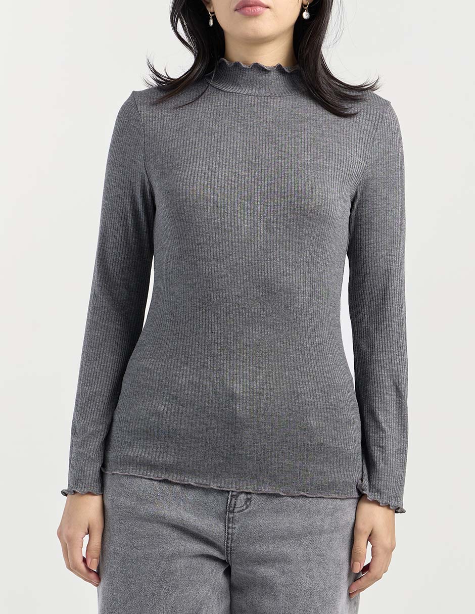 Playera manga larga That's It cuello alto para mujer