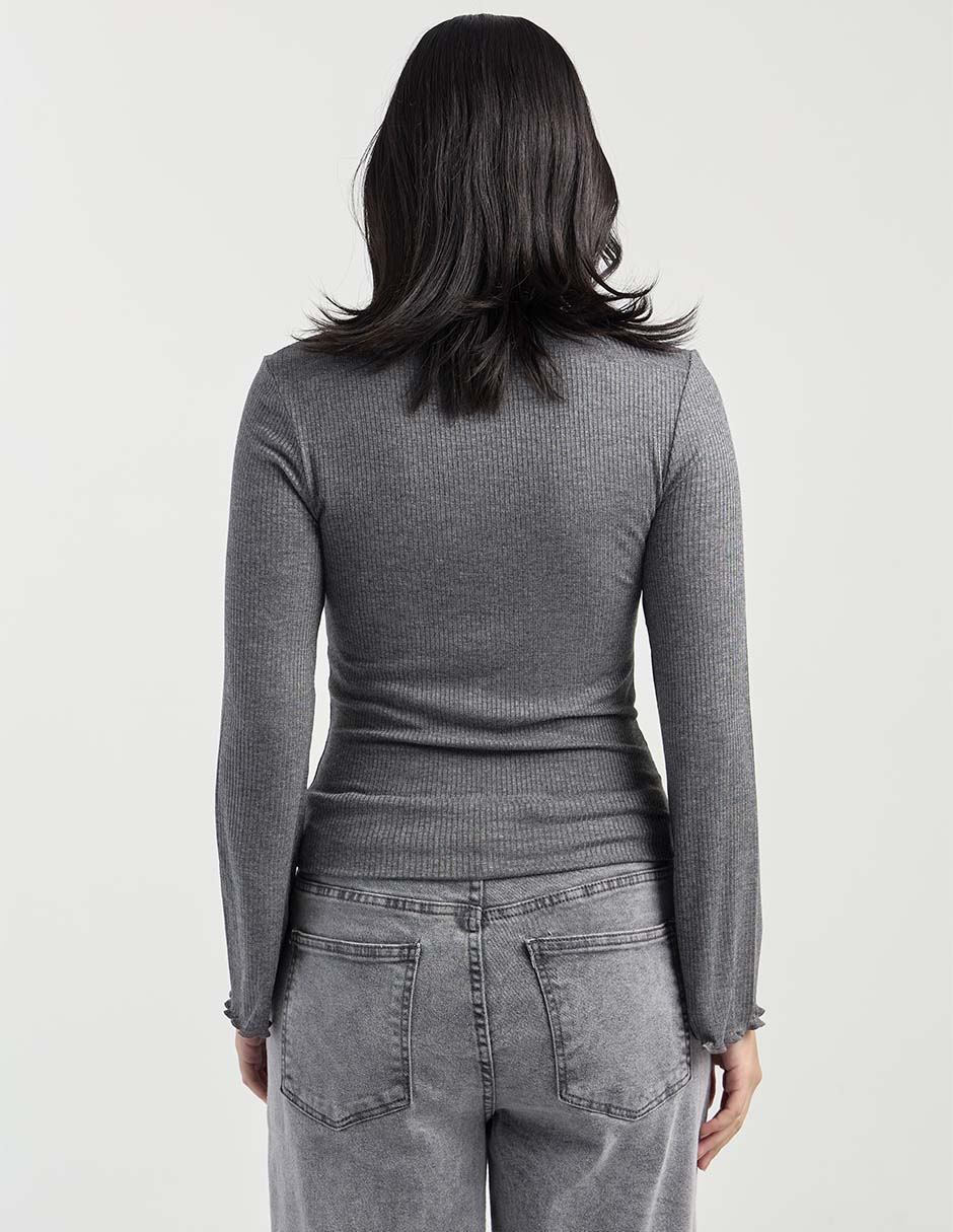 Playera manga larga That's It cuello alto para mujer