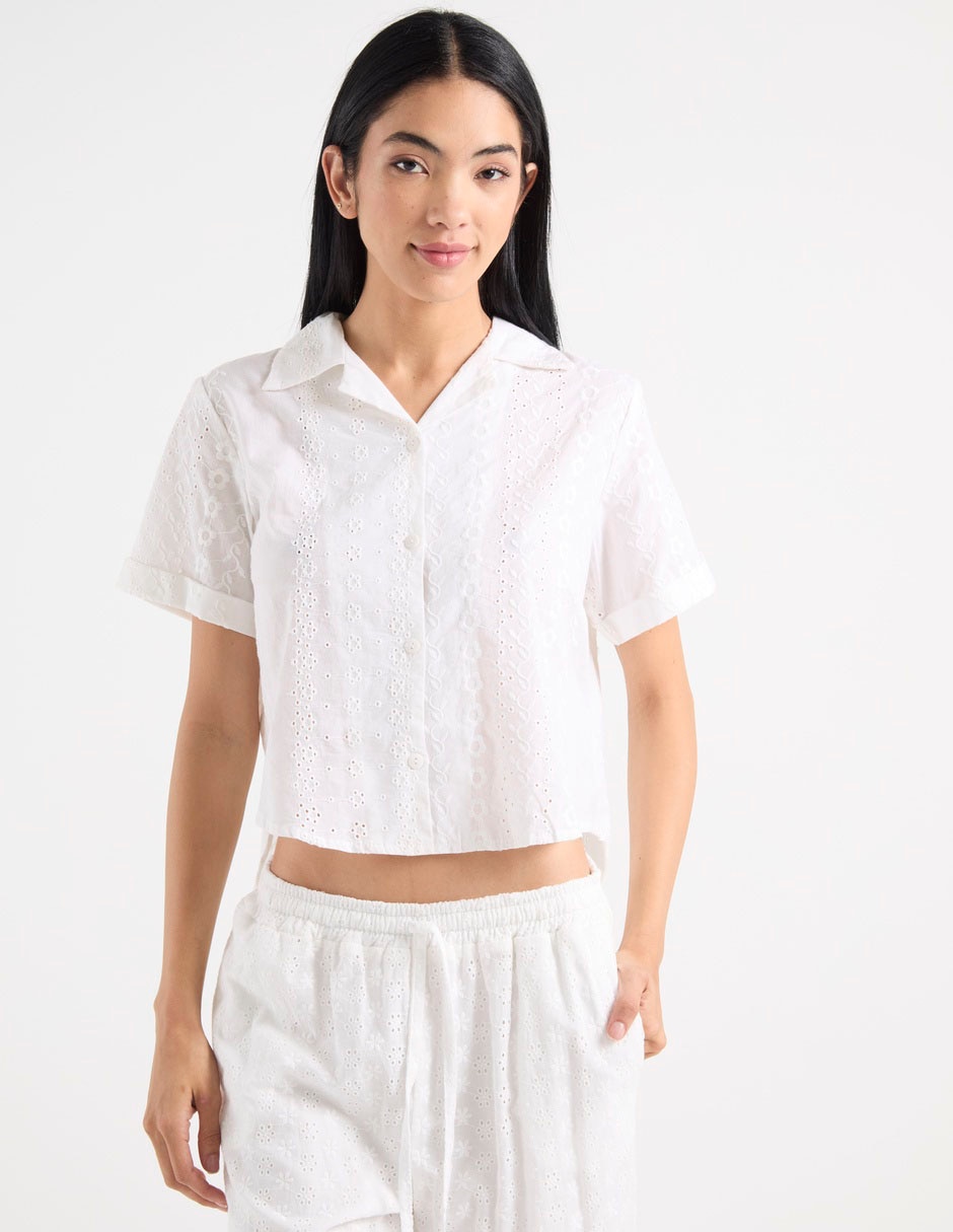 Blusa camisera manga corta para mujer