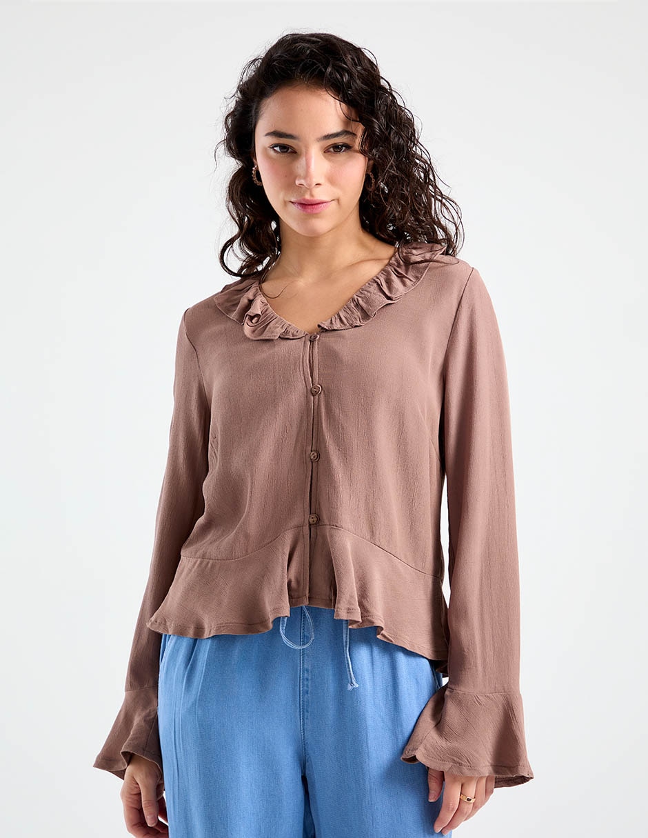 Blusa peplum manga larga para mujer