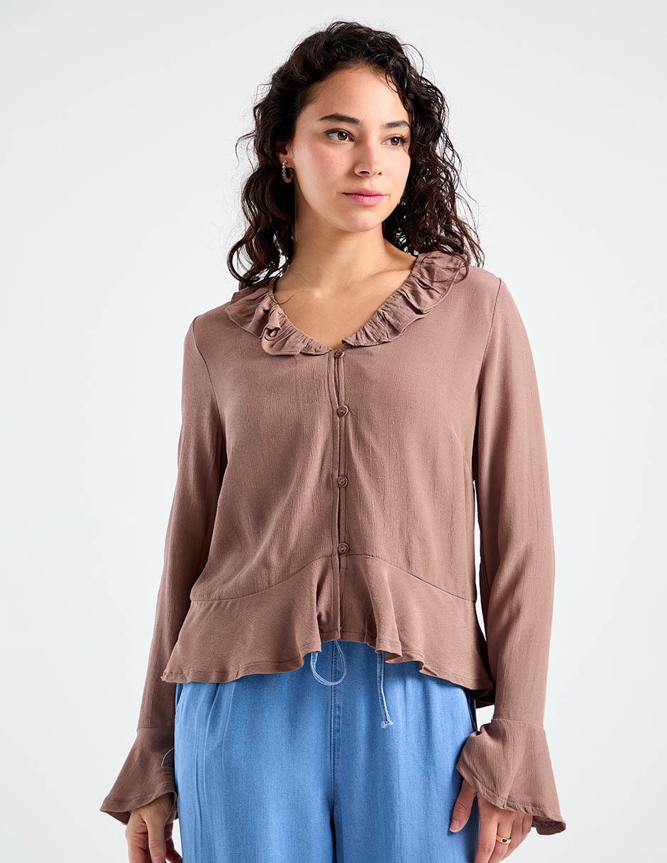 Blusa peplum manga larga para mujer 16