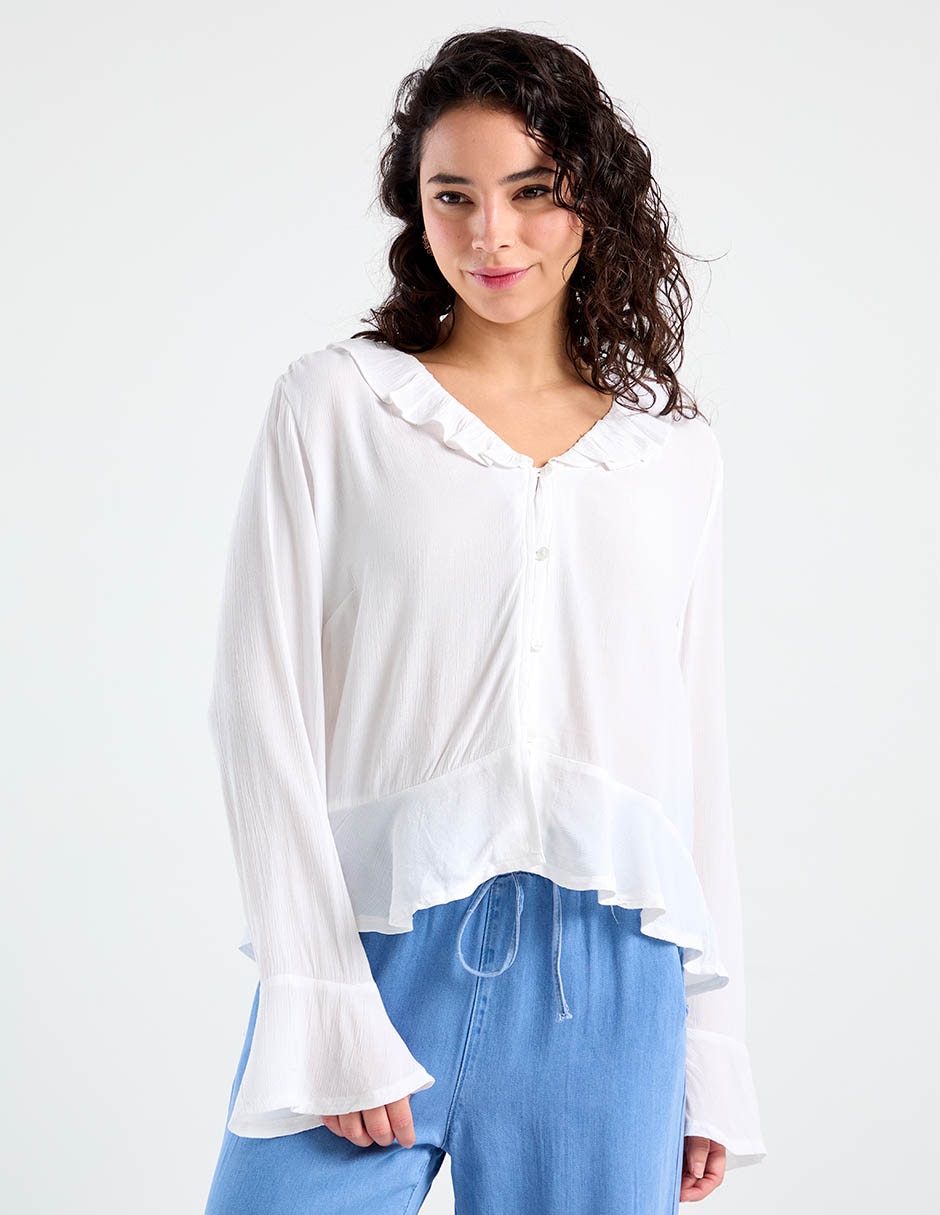 Blusa peplum manga larga para mujer