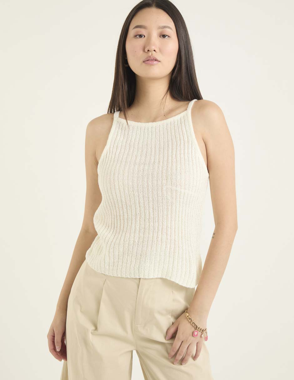 Top cuello redondo tirante delgado