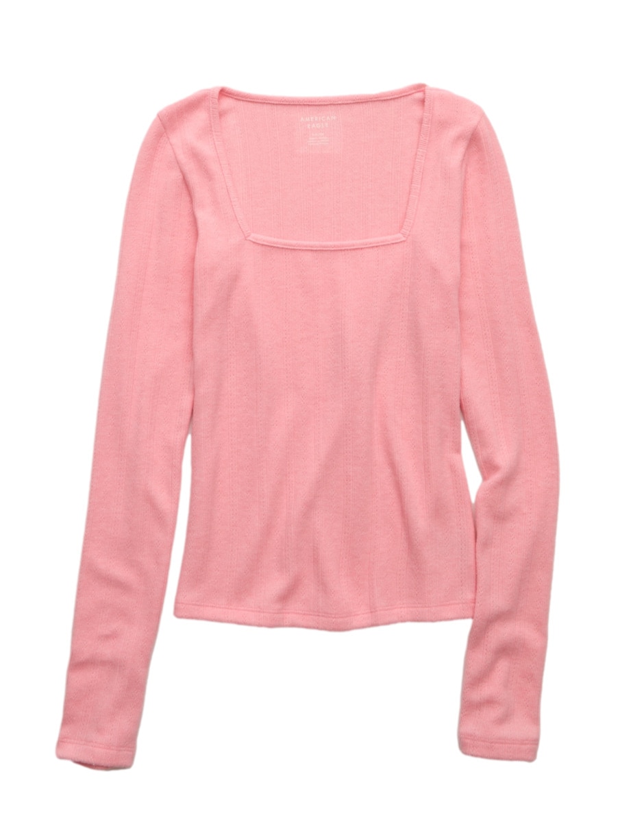 Playera manga larga American Eagle cuello cuadrado para mujer