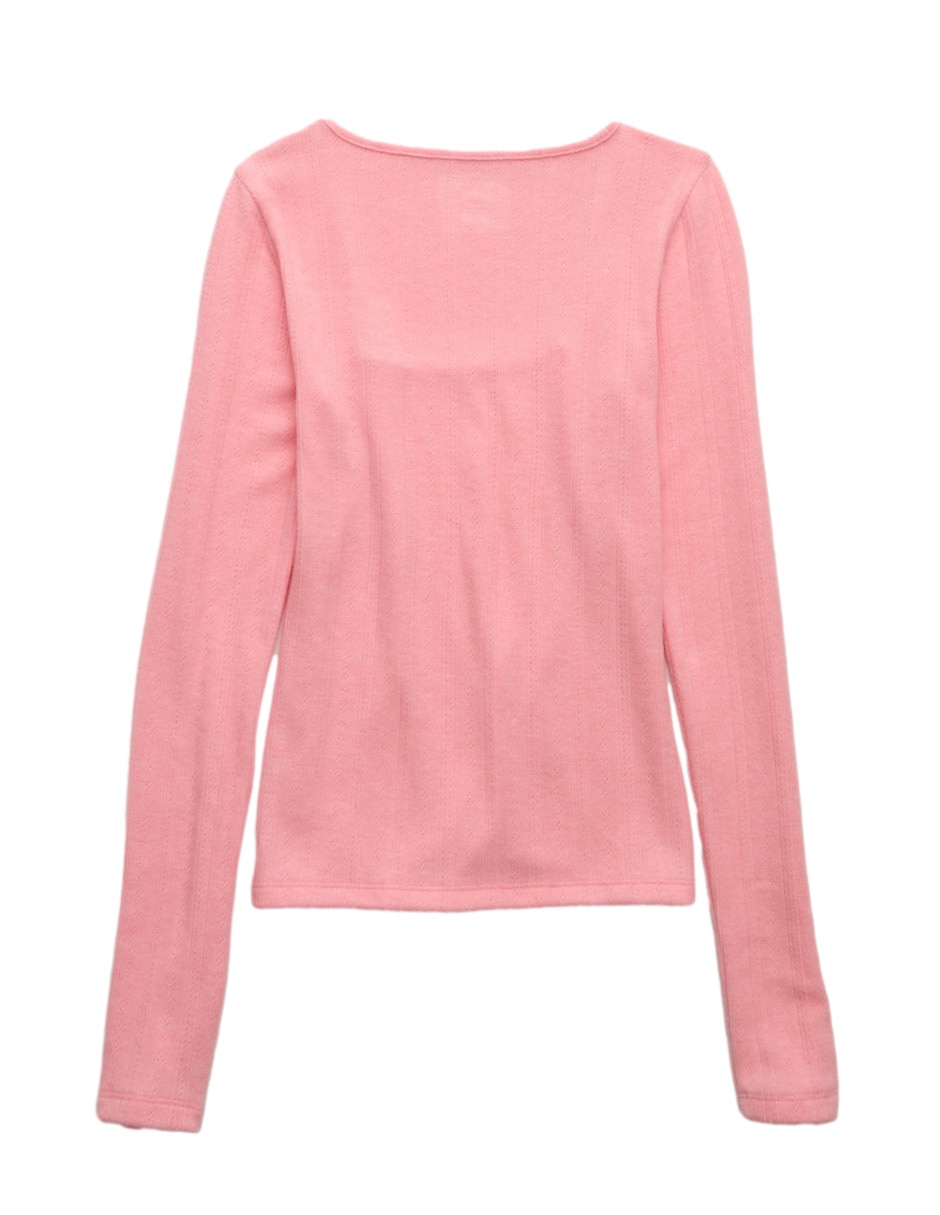 Playera manga larga American Eagle cuello cuadrado para mujer