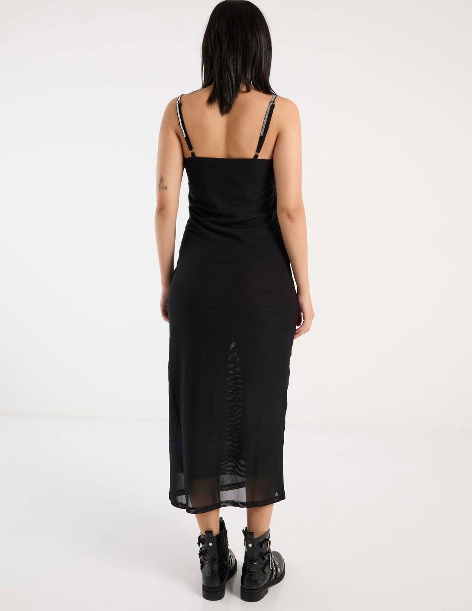 Vestido midi de fiesta escote redondo