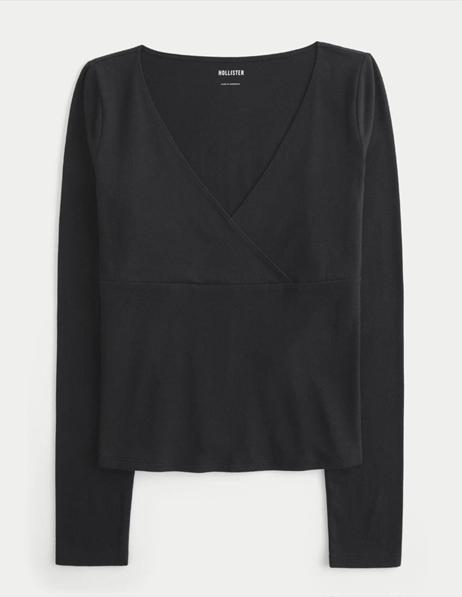 Playera manga larga cuello V para mujer