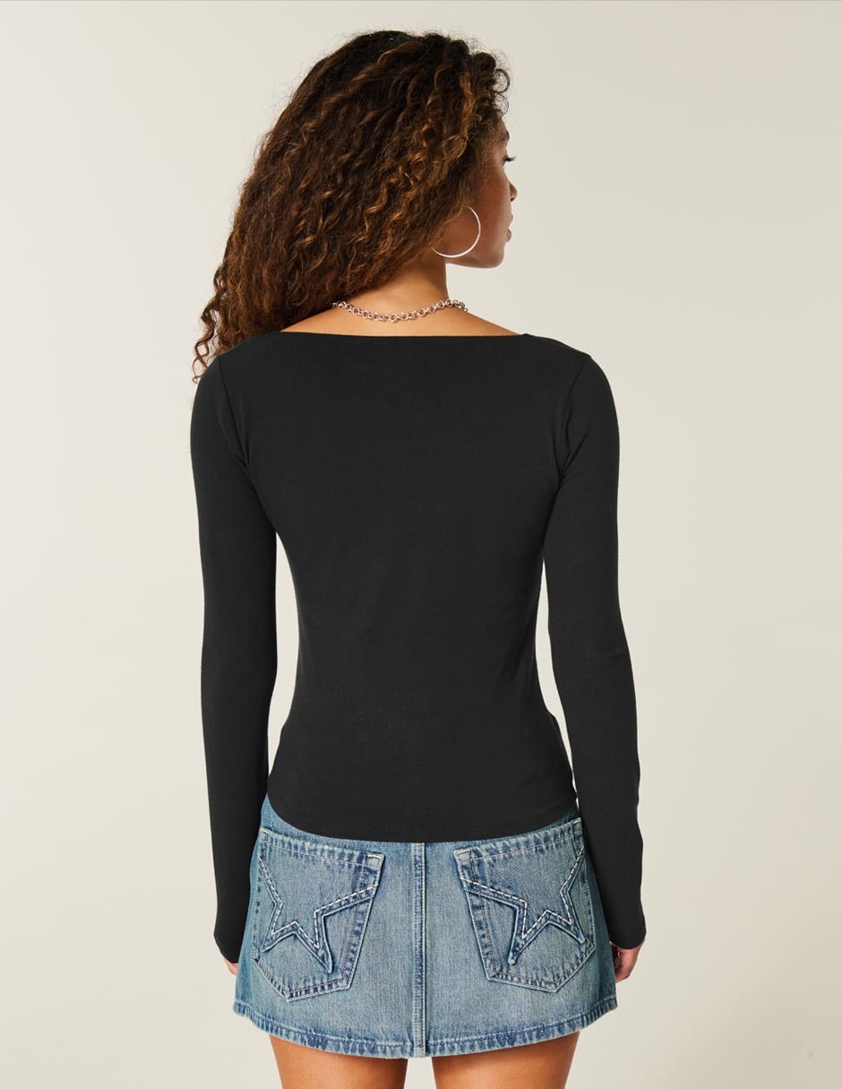 Playera manga larga cuello V para mujer 3