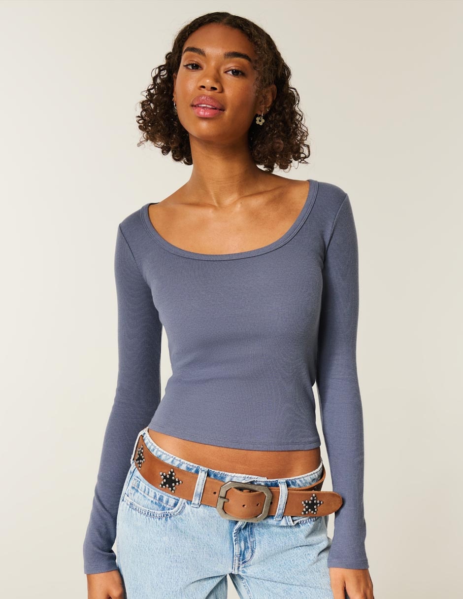 Playera manga larga Hollister cuello redondo para mujer
