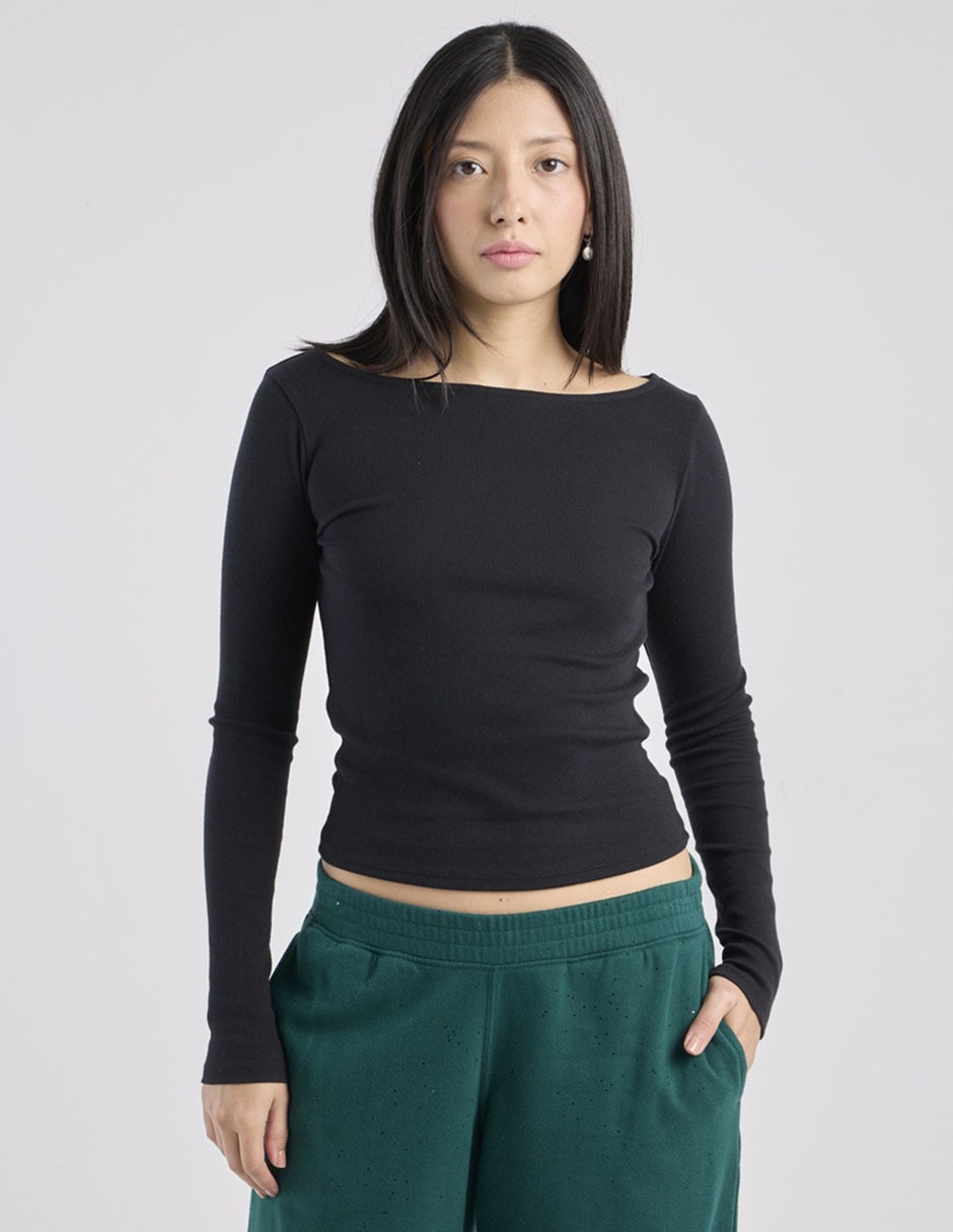 Playera manga larga Hollister cuello redondo mujer