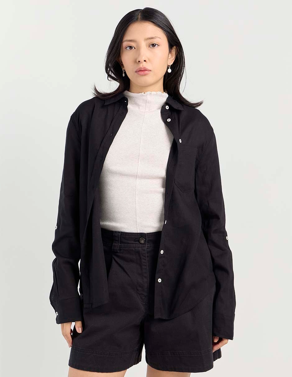 Blusa camisera manga larga para mujer