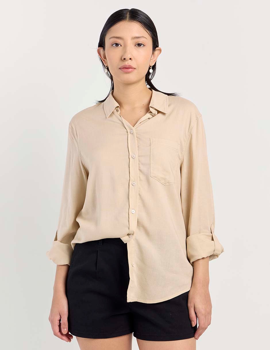 Blusa camisera manga larga para mujer