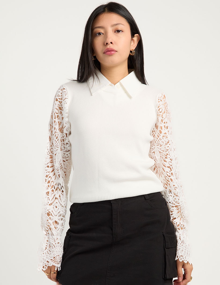 Suéter cuello camisero para mujer 1